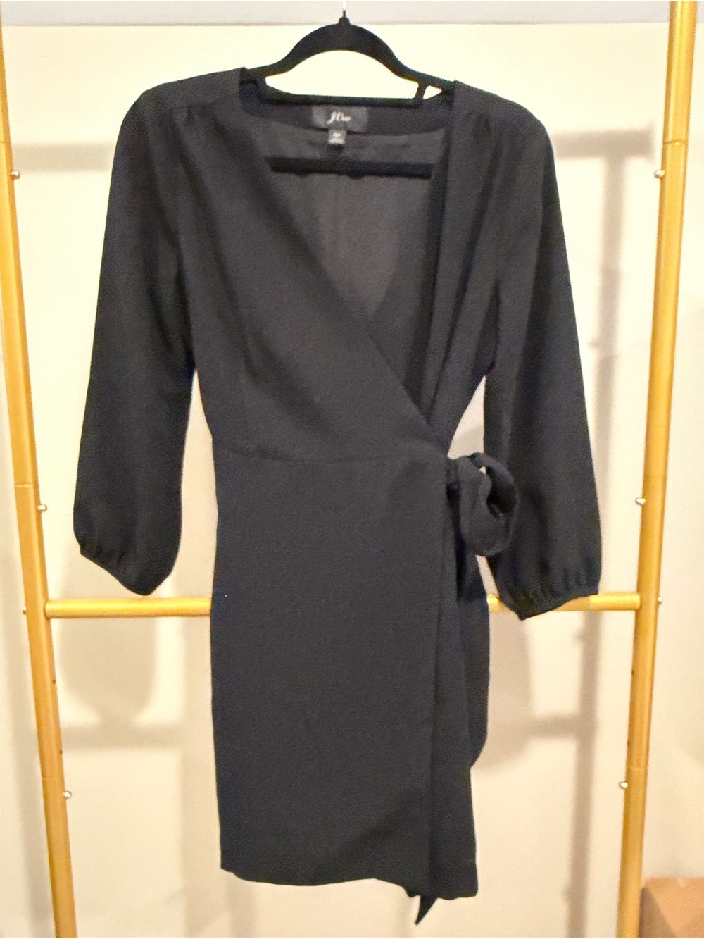 J. Crew Black Long Sleeve Wrap Dress with Side Tie